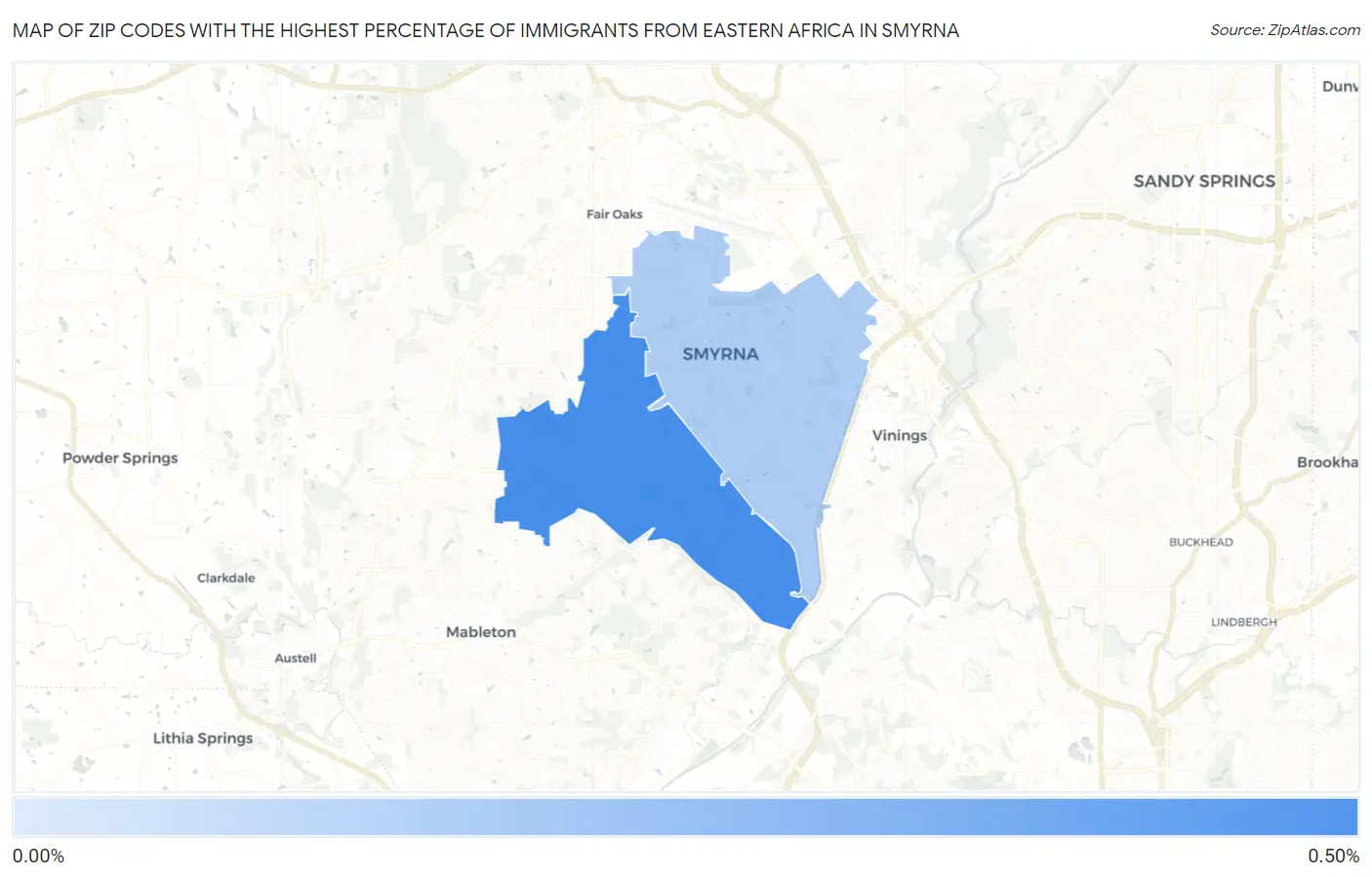 Zip Codes with the Highest Percentage of Immigrants from Eastern Africa in Smyrna Map