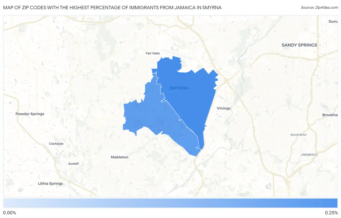 Zip Codes with the Highest Percentage of Immigrants from Jamaica in Smyrna Map