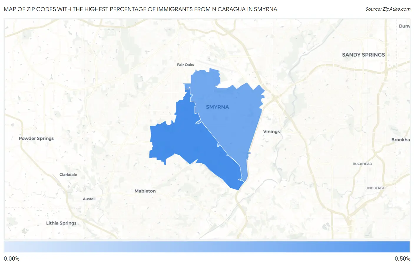 Zip Codes with the Highest Percentage of Immigrants from Nicaragua in Smyrna Map