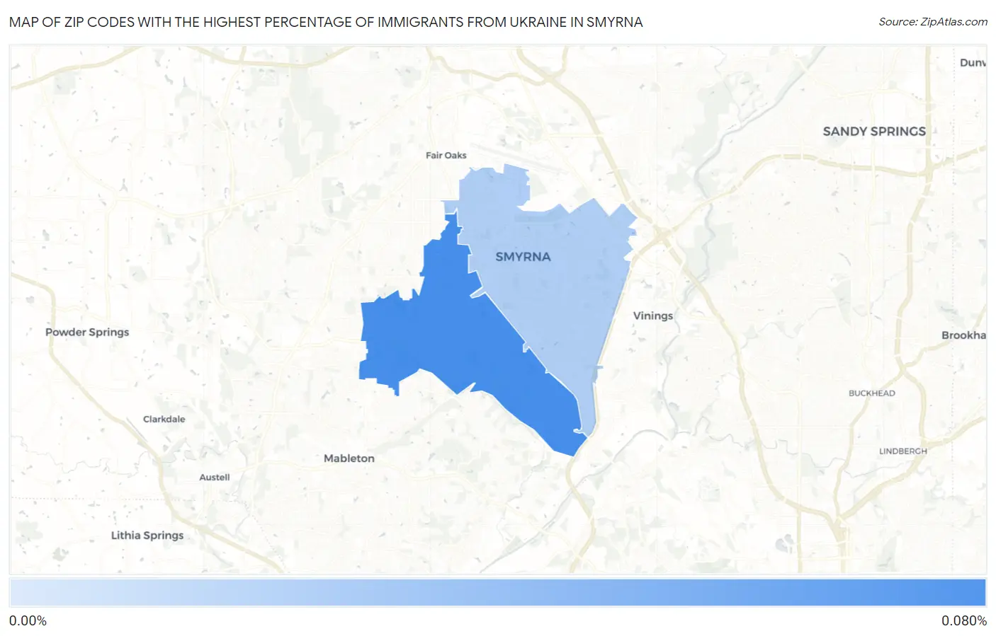 Zip Codes with the Highest Percentage of Immigrants from Ukraine in Smyrna Map