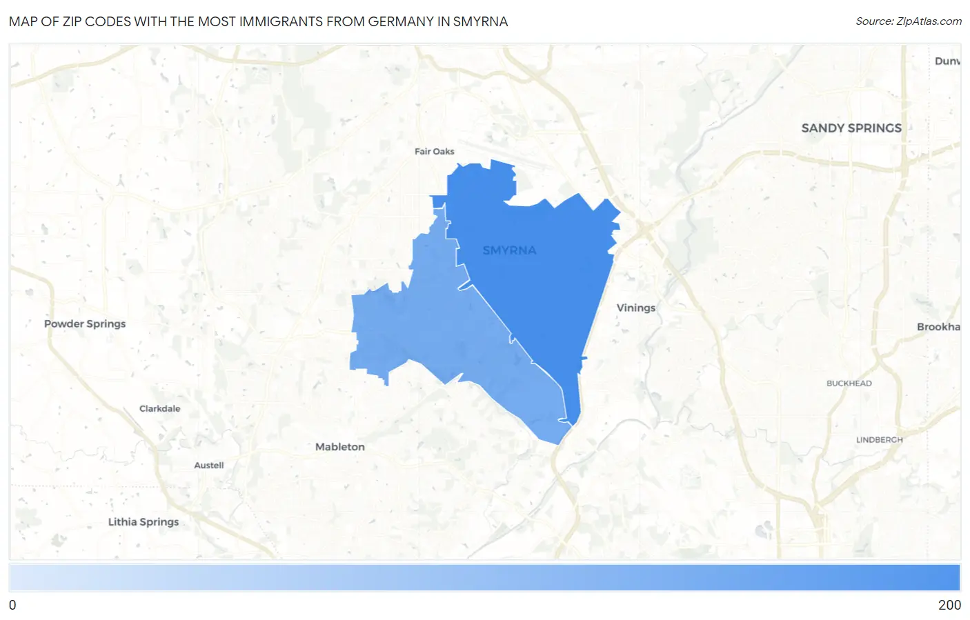 Zip Codes with the Most Immigrants from Germany in Smyrna Map