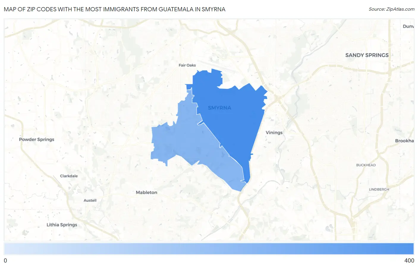 Zip Codes with the Most Immigrants from Guatemala in Smyrna Map