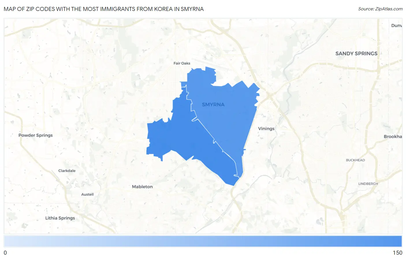 Zip Codes with the Most Immigrants from Korea in Smyrna Map