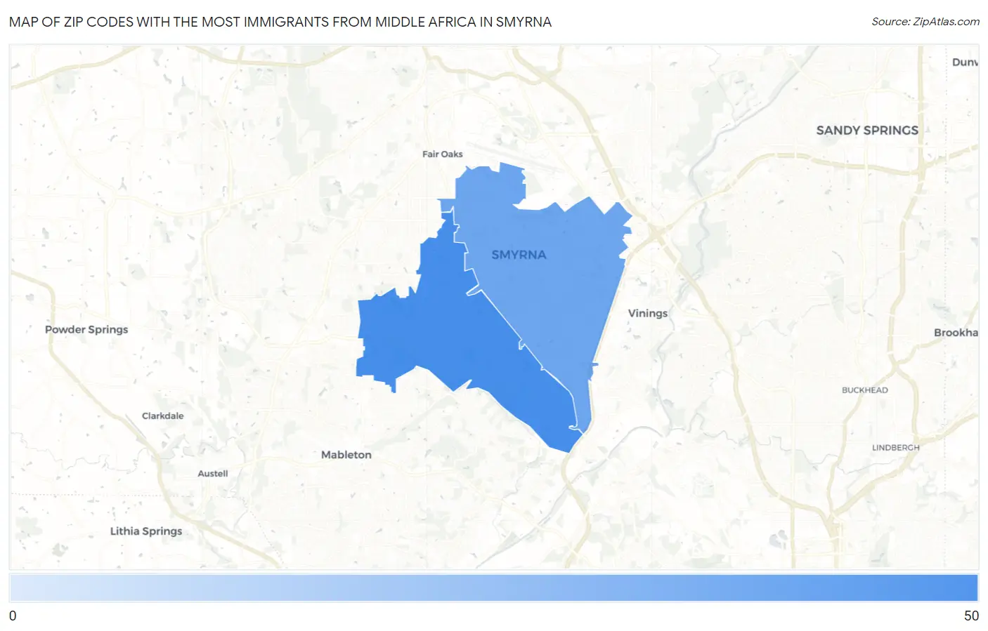 Zip Codes with the Most Immigrants from Middle Africa in Smyrna Map