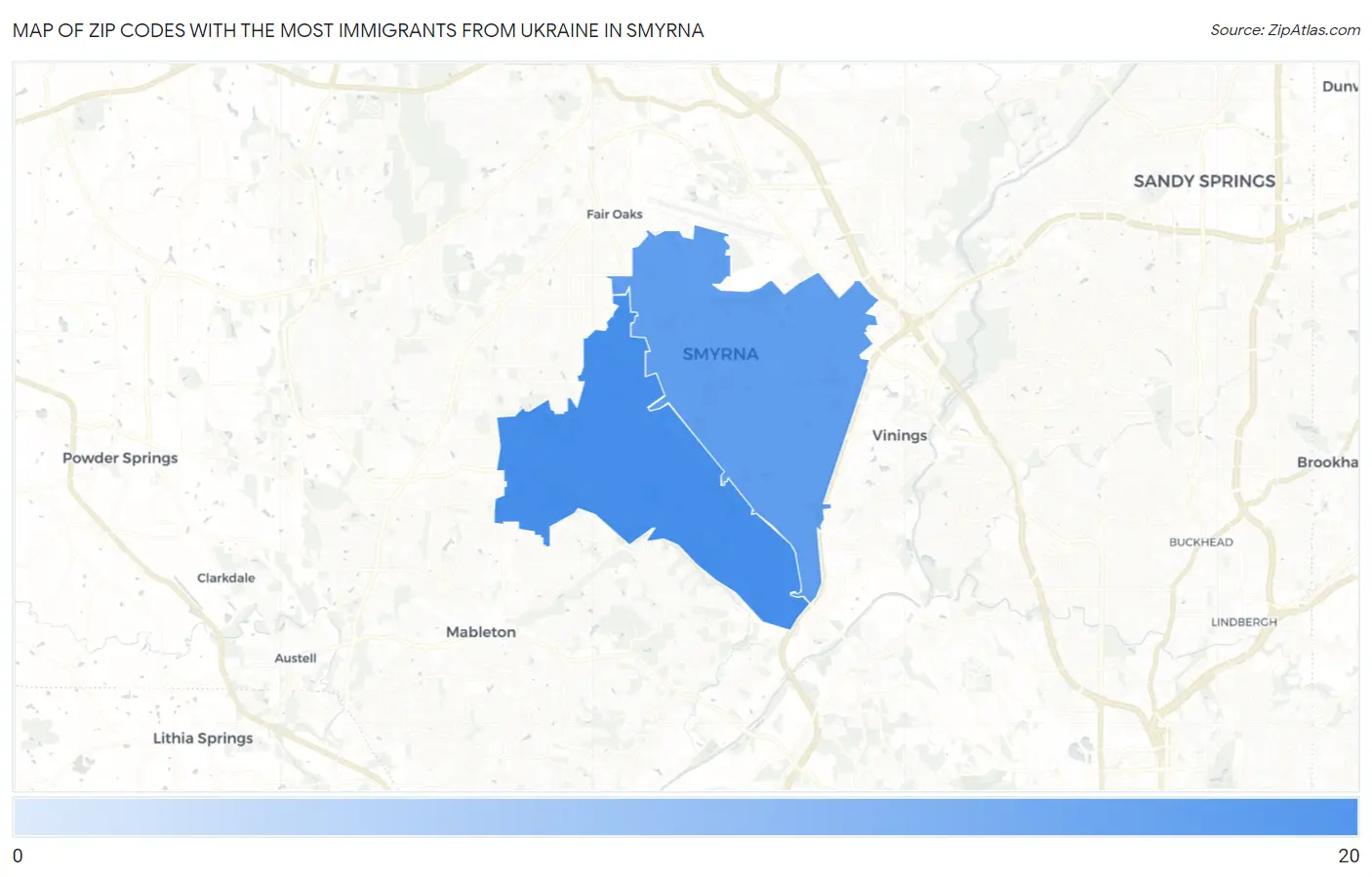 Zip Codes with the Most Immigrants from Ukraine in Smyrna Map