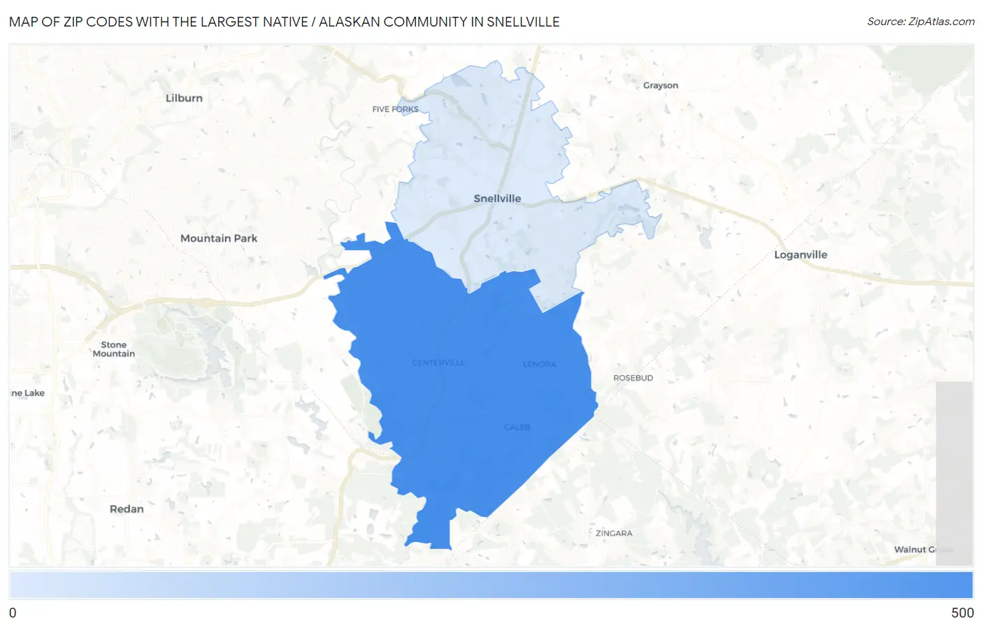 Zip Codes with the Largest Native / Alaskan Community in Snellville Map