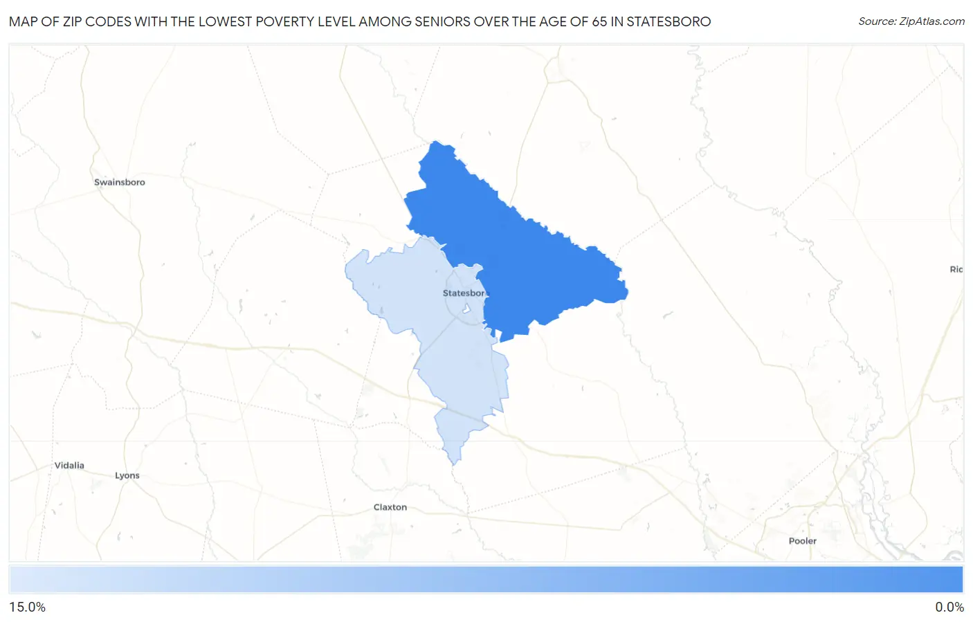 Zip Codes with the Lowest Poverty Level Among Seniors Over the Age of 65 in Statesboro Map
