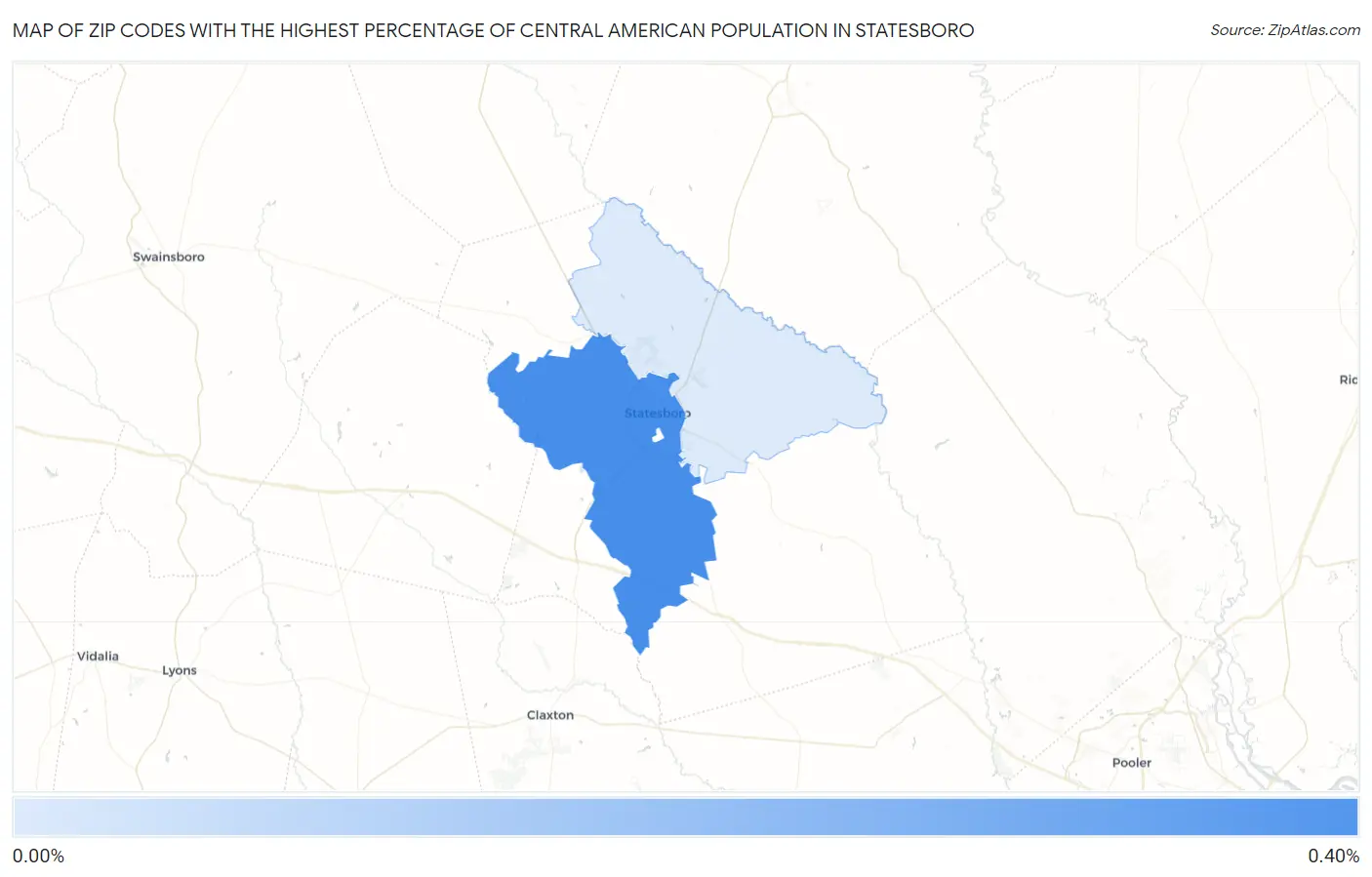 Zip Codes with the Highest Percentage of Central American Population in Statesboro Map