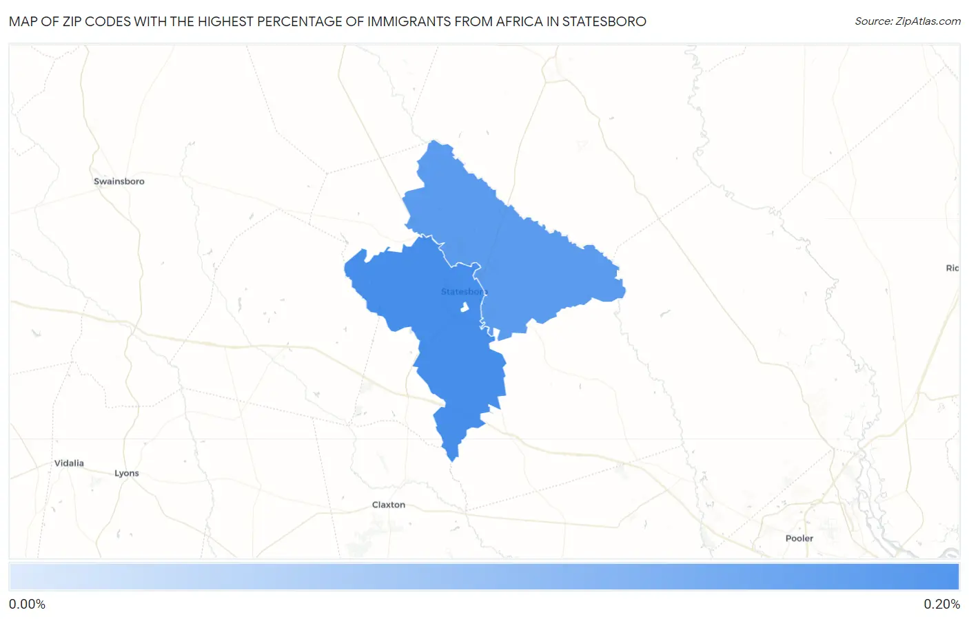 Zip Codes with the Highest Percentage of Immigrants from Africa in Statesboro Map