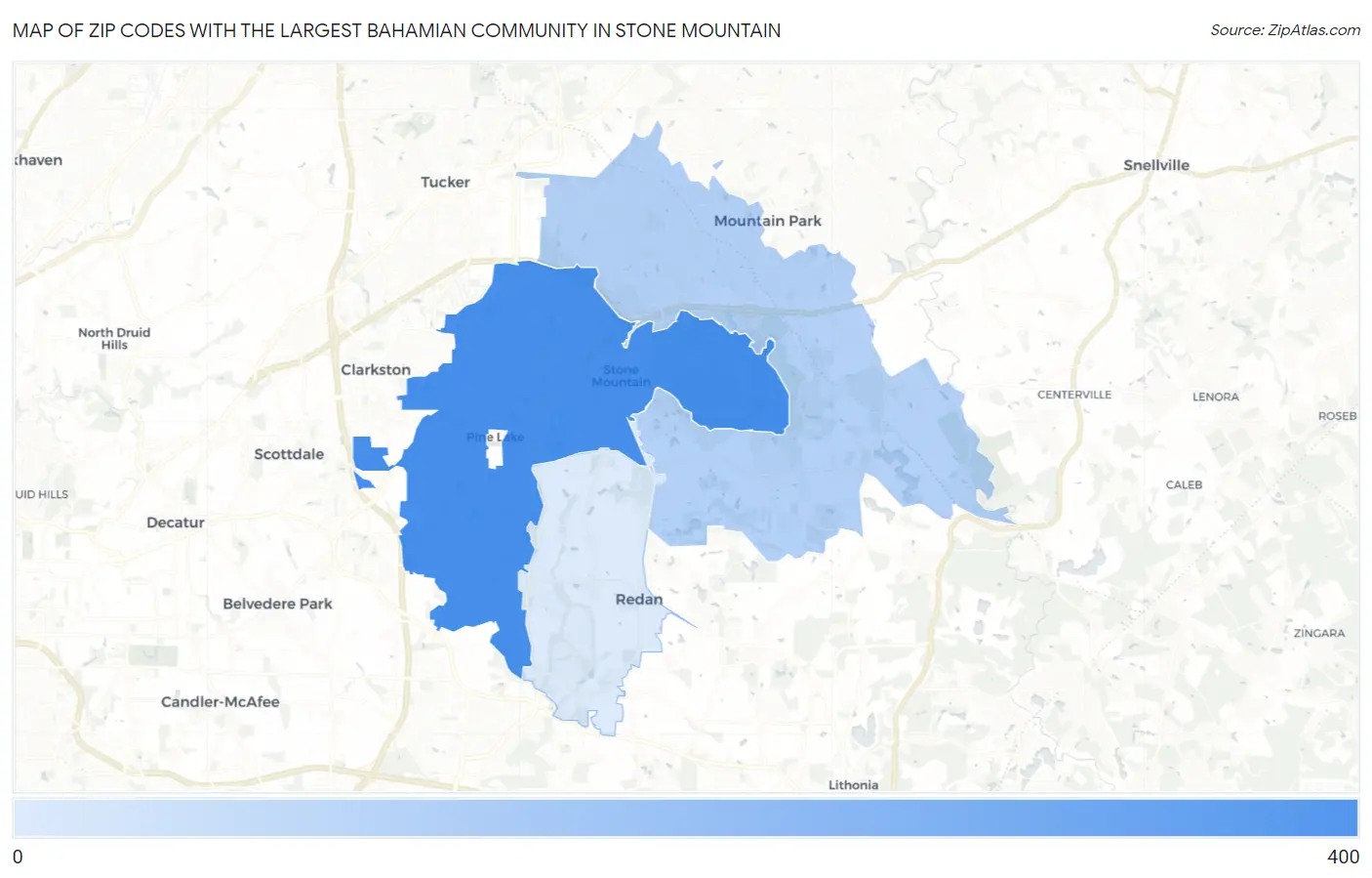 Zip Codes with the Largest Bahamian Community in Stone Mountain Map