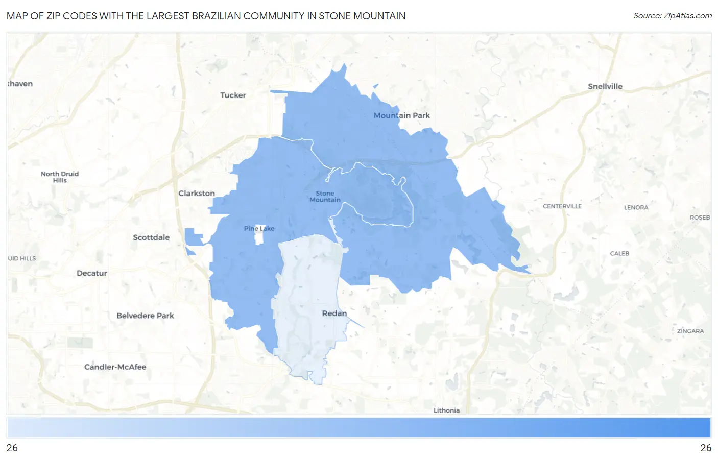 Zip Codes with the Largest Brazilian Community in Stone Mountain Map