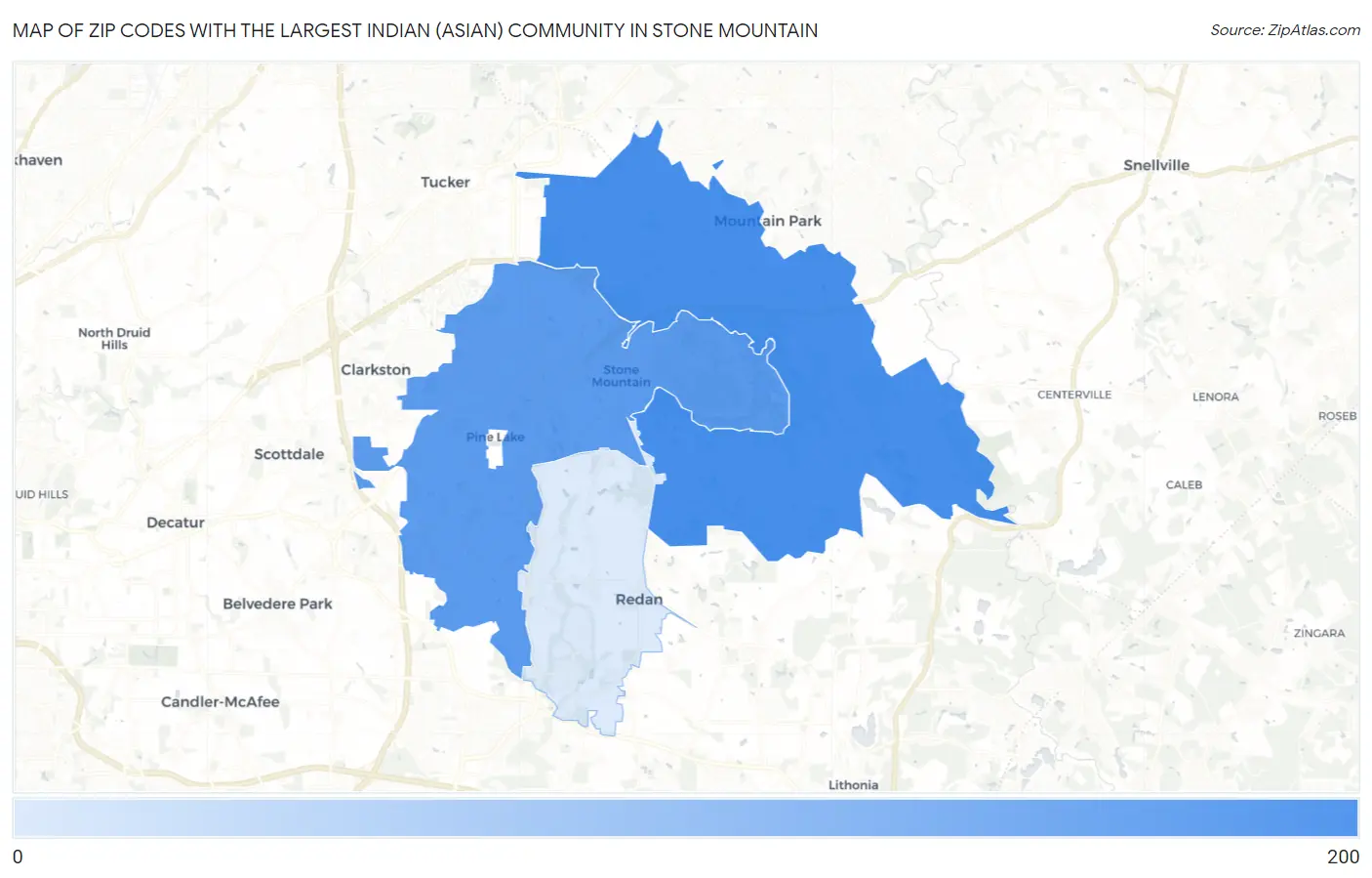 Zip Codes with the Largest Indian (Asian) Community in Stone Mountain Map