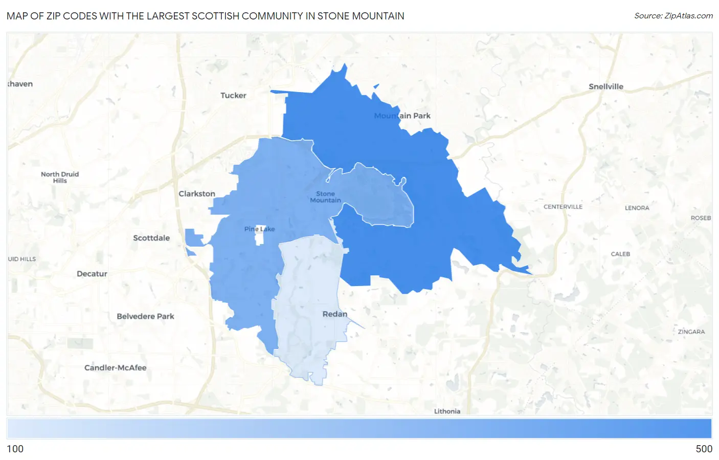 Zip Codes with the Largest Scottish Community in Stone Mountain Map
