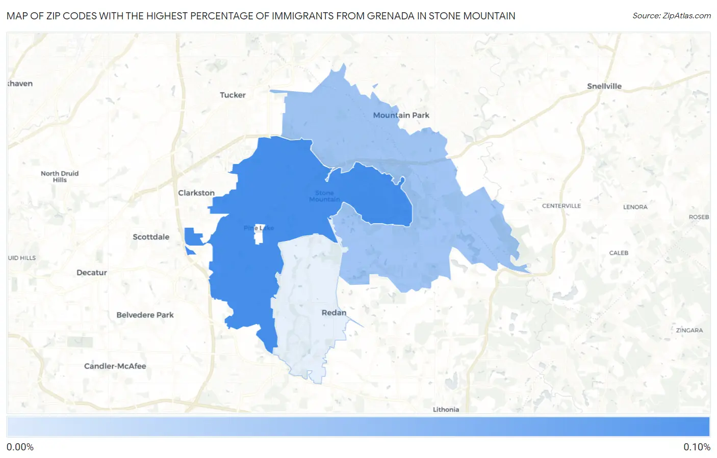 Zip Codes with the Highest Percentage of Immigrants from Grenada in Stone Mountain Map