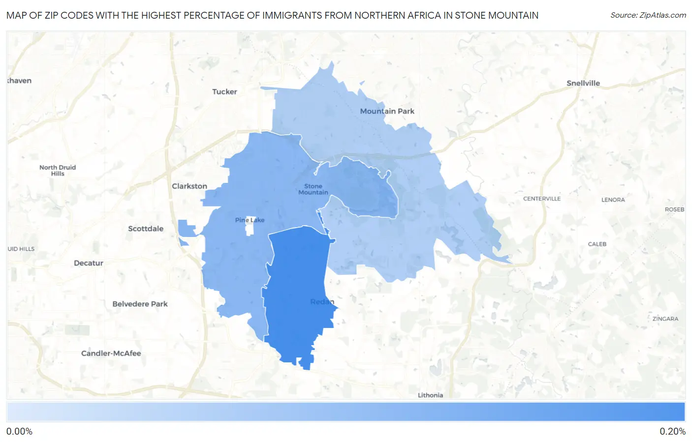 Zip Codes with the Highest Percentage of Immigrants from Northern Africa in Stone Mountain Map