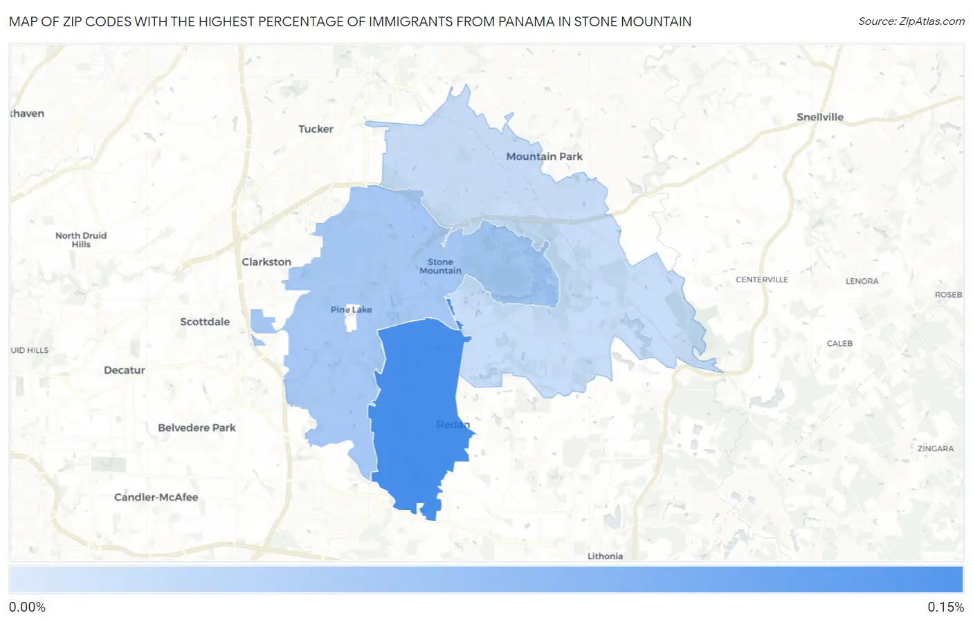 Zip Codes with the Highest Percentage of Immigrants from Panama in Stone Mountain Map