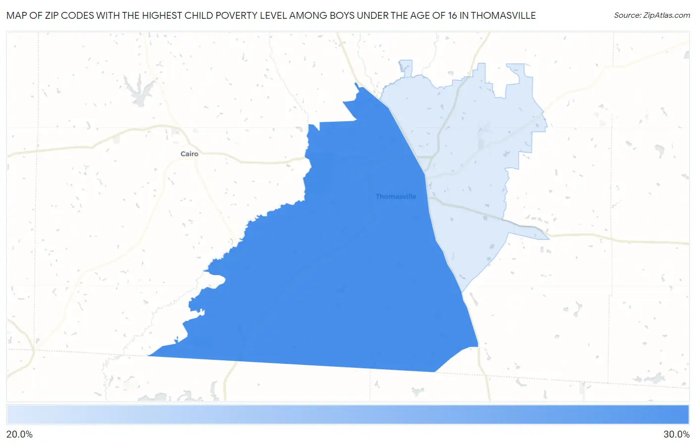 Zip Codes with the Highest Child Poverty Level Among Boys Under the Age of 16 in Thomasville Map