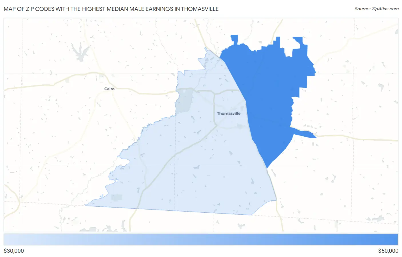Zip Codes with the Highest Median Male Earnings in Thomasville Map