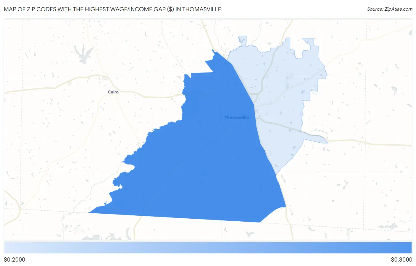 Zip Codes with the Highest Wage/Income Gap ($) in Thomasville Map