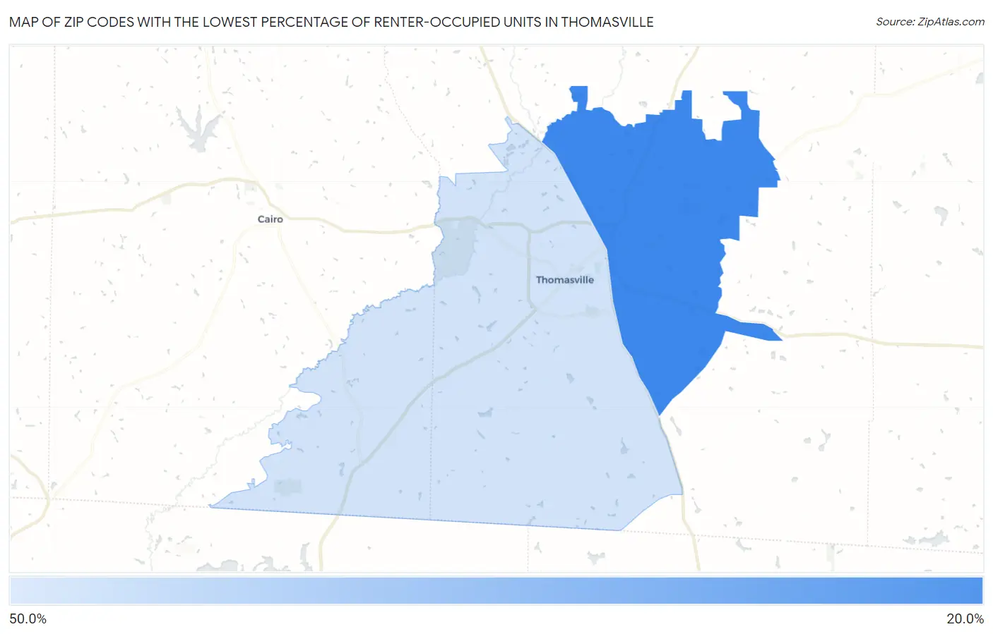 Zip Codes with the Lowest Percentage of Renter-Occupied Units in Thomasville Map