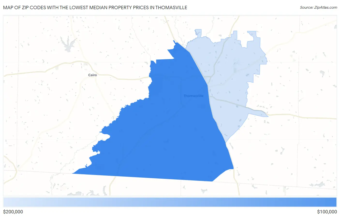 Zip Codes with the Lowest Median Property Prices in Thomasville Map