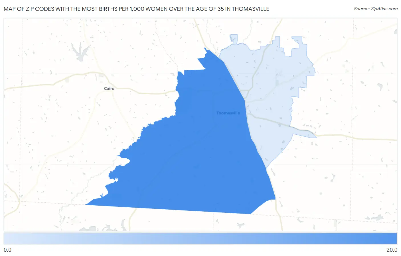 Zip Codes with the Most Births per 1,000 Women Over the Age of 35 in Thomasville Map