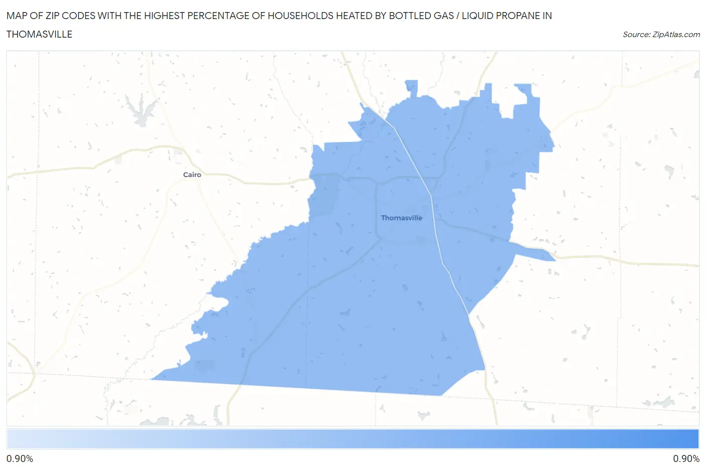 Zip Codes with the Highest Percentage of Households Heated by Bottled Gas / Liquid Propane in Thomasville Map