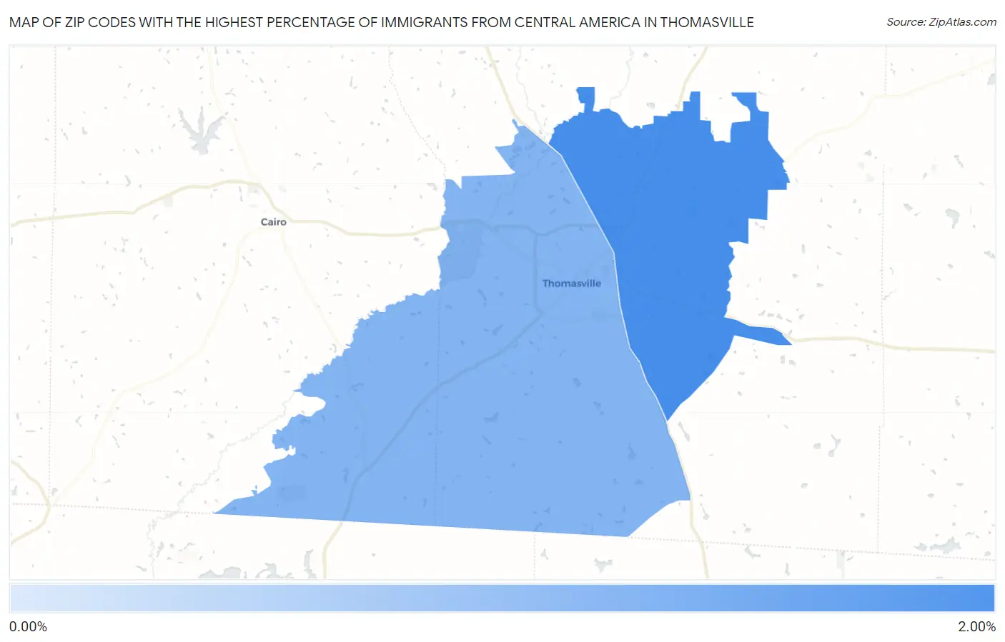 Zip Codes with the Highest Percentage of Immigrants from Central America in Thomasville Map