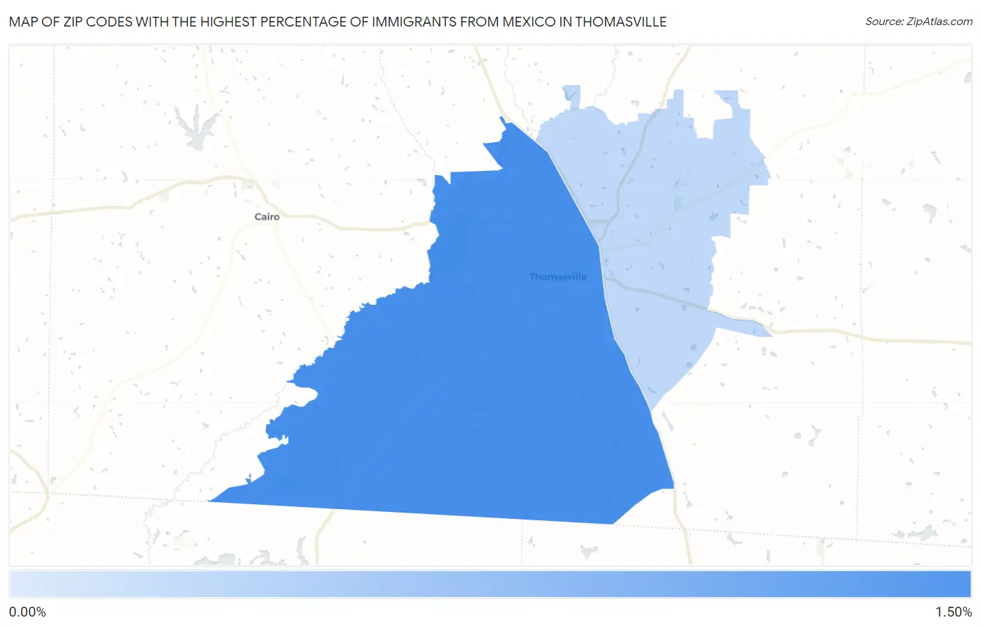 Zip Codes with the Highest Percentage of Immigrants from Mexico in Thomasville Map