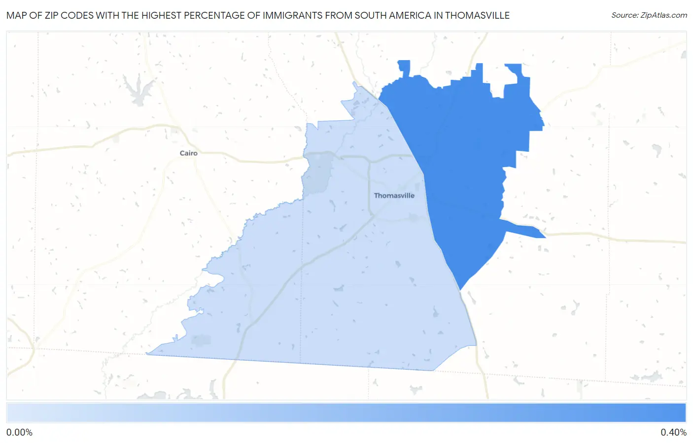 Zip Codes with the Highest Percentage of Immigrants from South America in Thomasville Map
