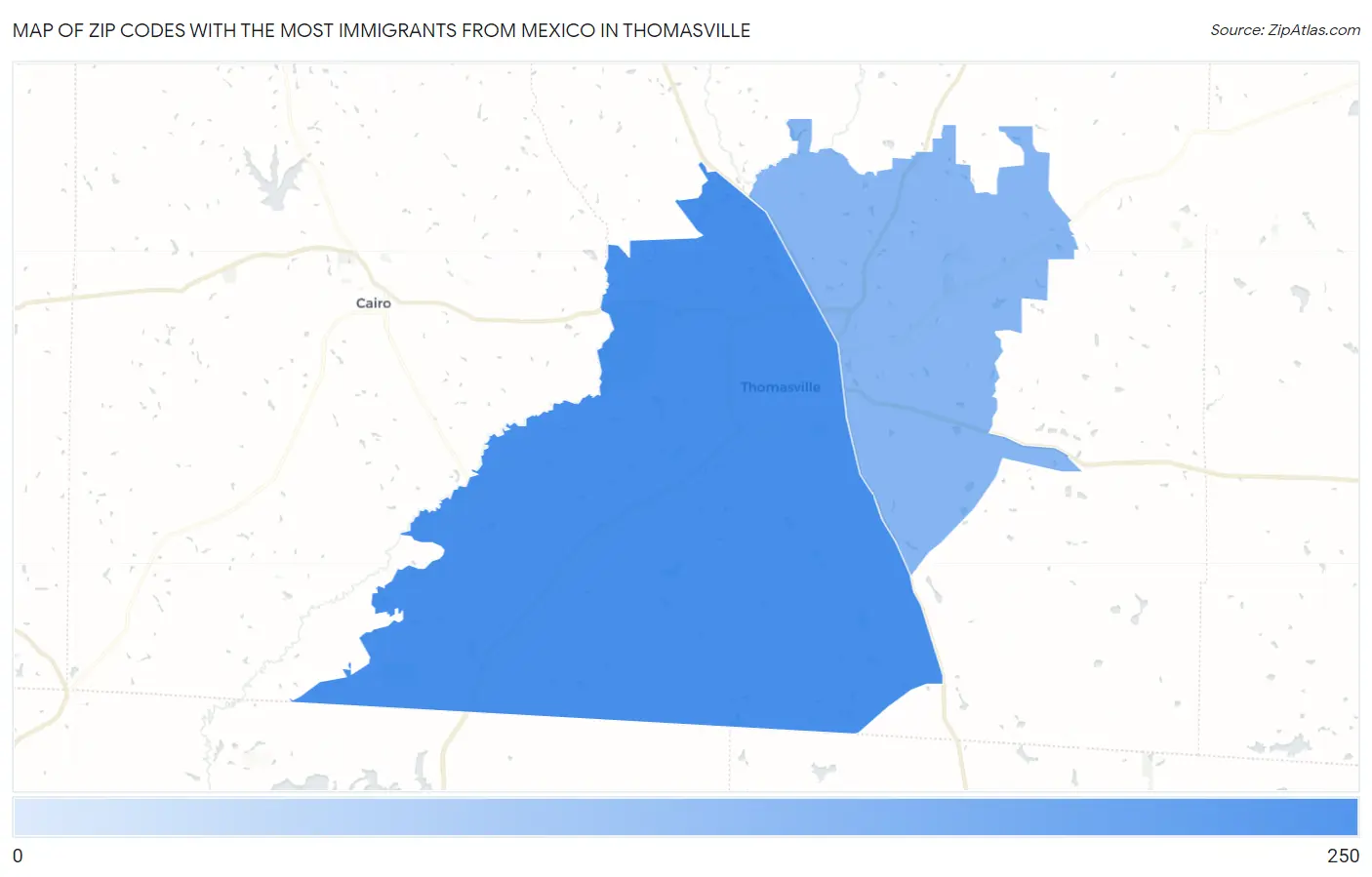 Zip Codes with the Most Immigrants from Mexico in Thomasville Map