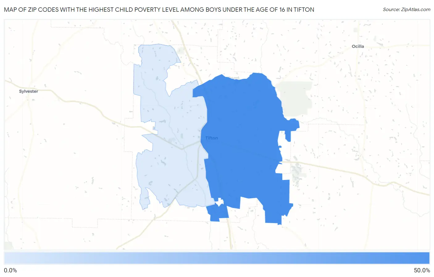 Zip Codes with the Highest Child Poverty Level Among Boys Under the Age of 16 in Tifton Map