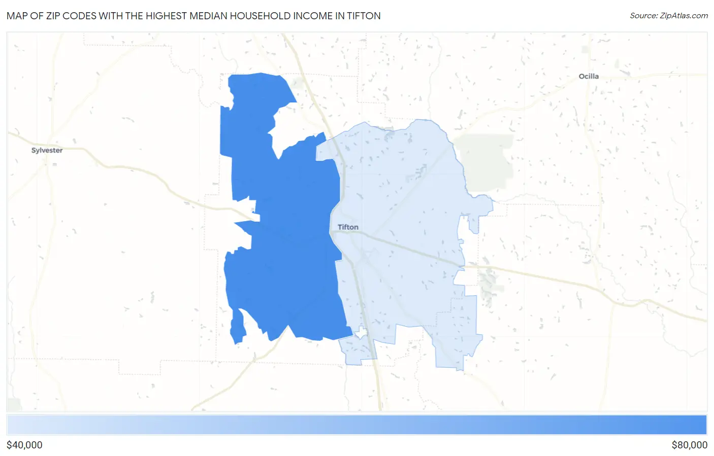 Zip Codes with the Highest Median Household Income in Tifton Map