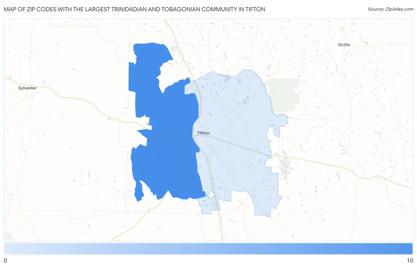 Zip Codes with the Largest Trinidadian and Tobagonian Community in Tifton Map