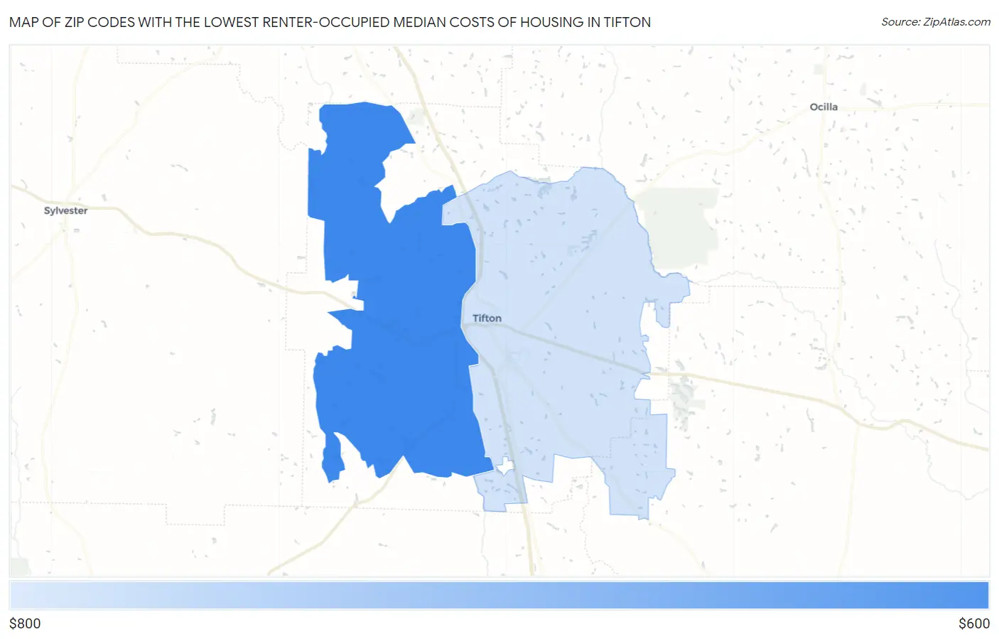 Zip Codes with the Lowest Renter-Occupied Median Costs of Housing in Tifton Map