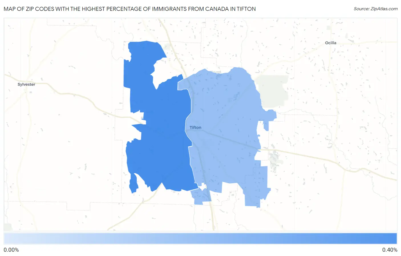 Zip Codes with the Highest Percentage of Immigrants from Canada in Tifton Map
