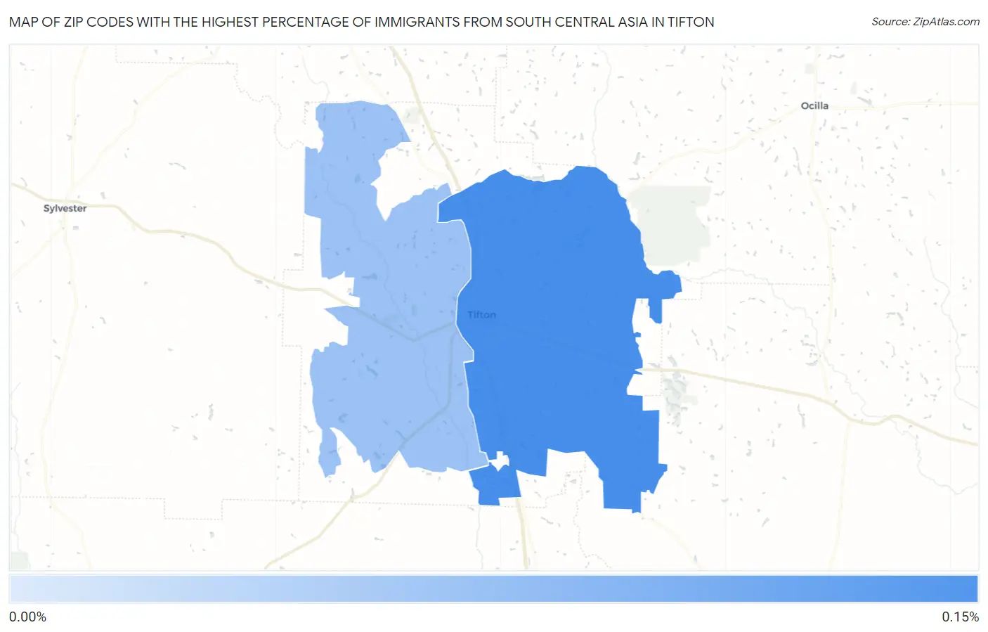 Zip Codes with the Highest Percentage of Immigrants from South Central Asia in Tifton Map