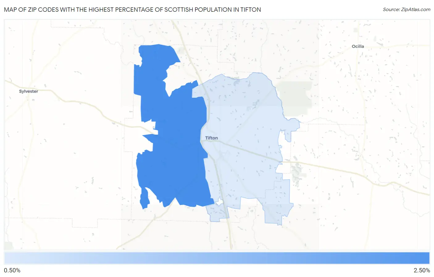 Zip Codes with the Highest Percentage of Scottish Population in Tifton Map