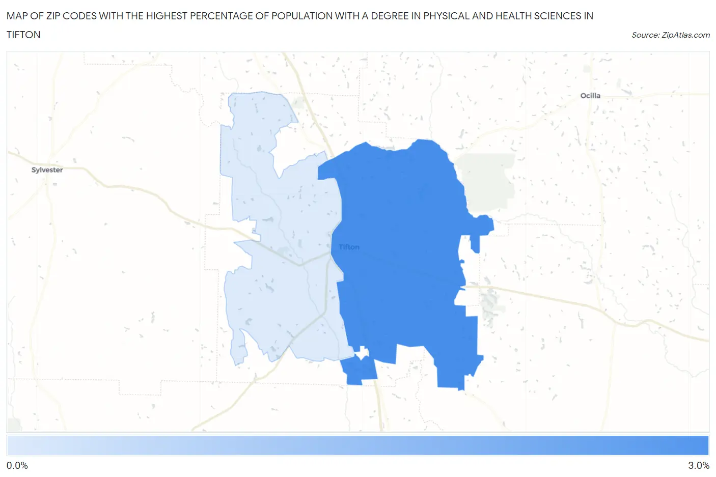 Zip Codes with the Highest Percentage of Population with a Degree in Physical and Health Sciences in Tifton Map