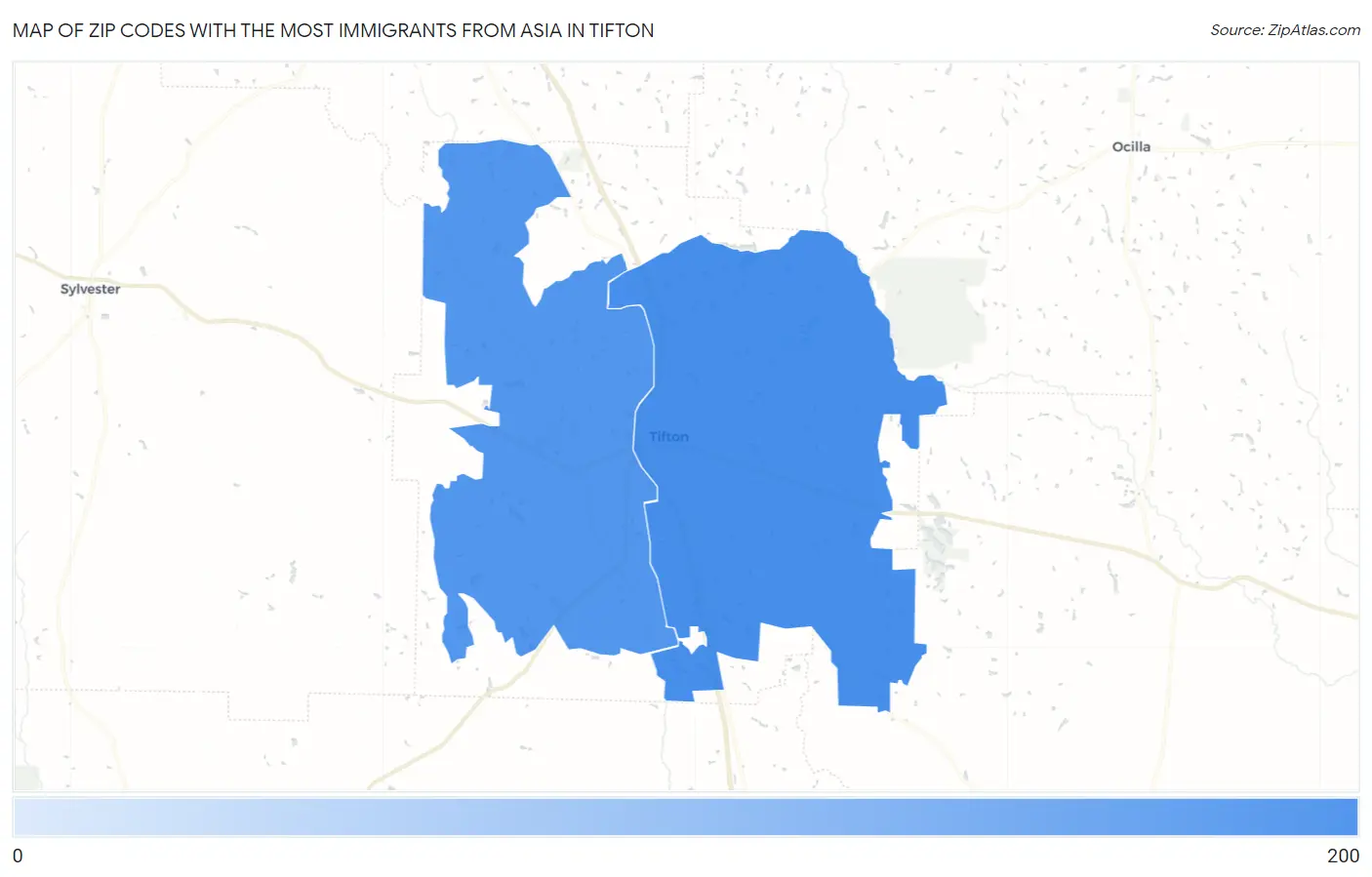 Zip Codes with the Most Immigrants from Asia in Tifton Map