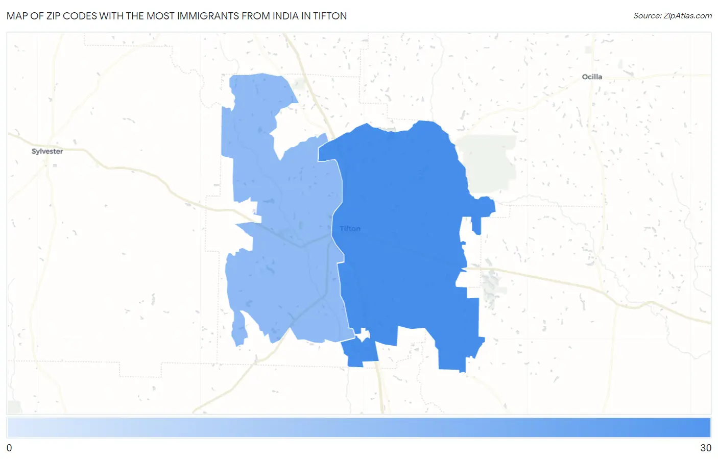 Zip Codes with the Most Immigrants from India in Tifton Map