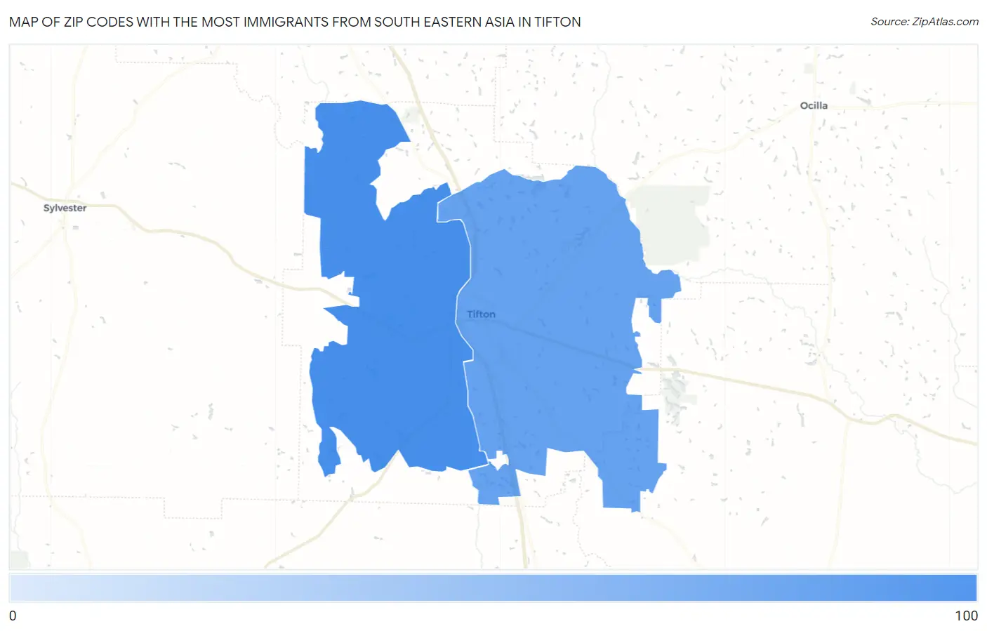 Zip Codes with the Most Immigrants from South Eastern Asia in Tifton Map