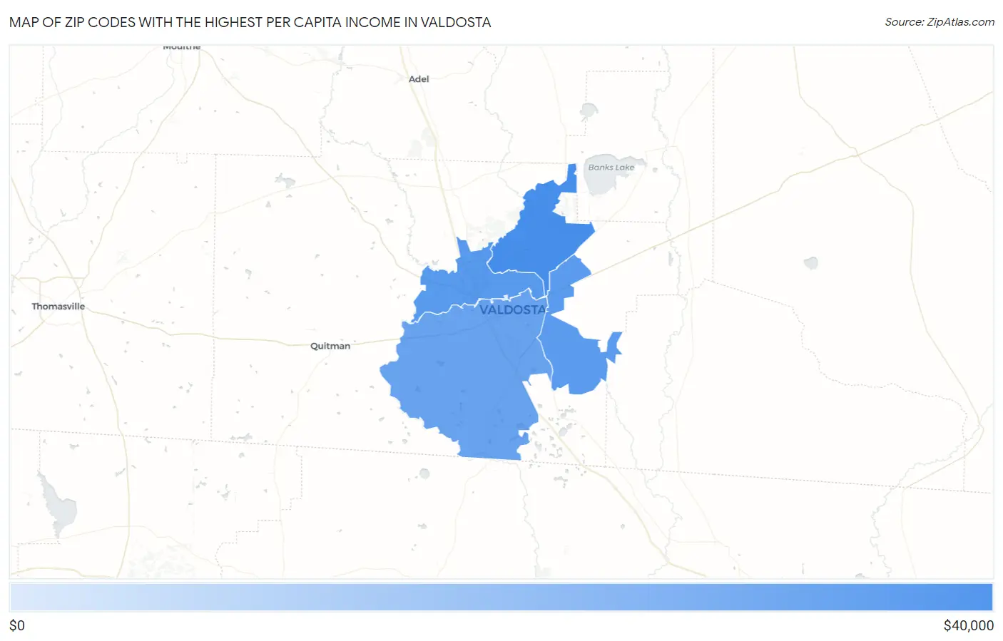 Zip Codes with the Highest Per Capita Income in Valdosta Map