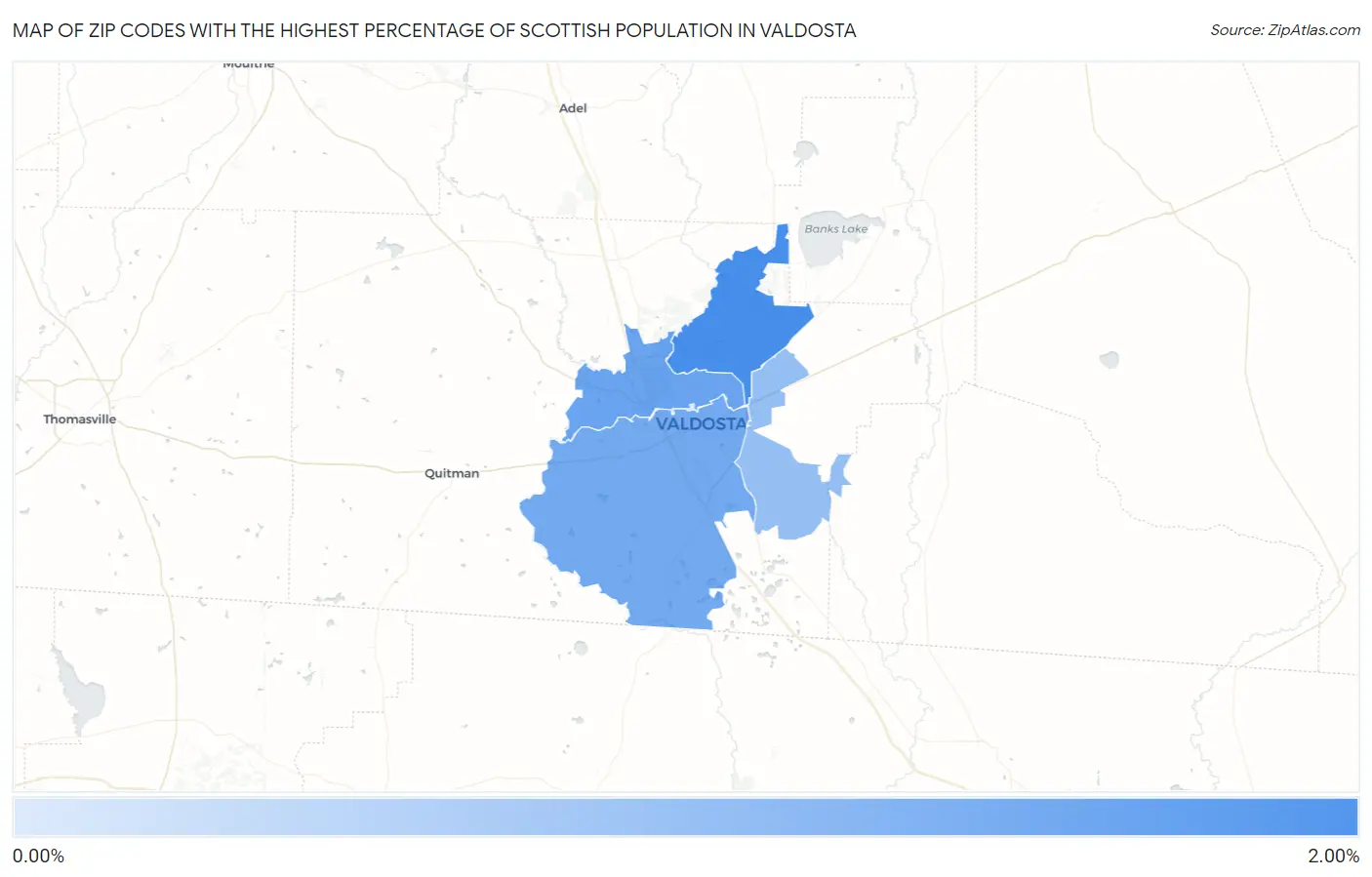 Zip Codes with the Highest Percentage of Scottish Population in Valdosta Map