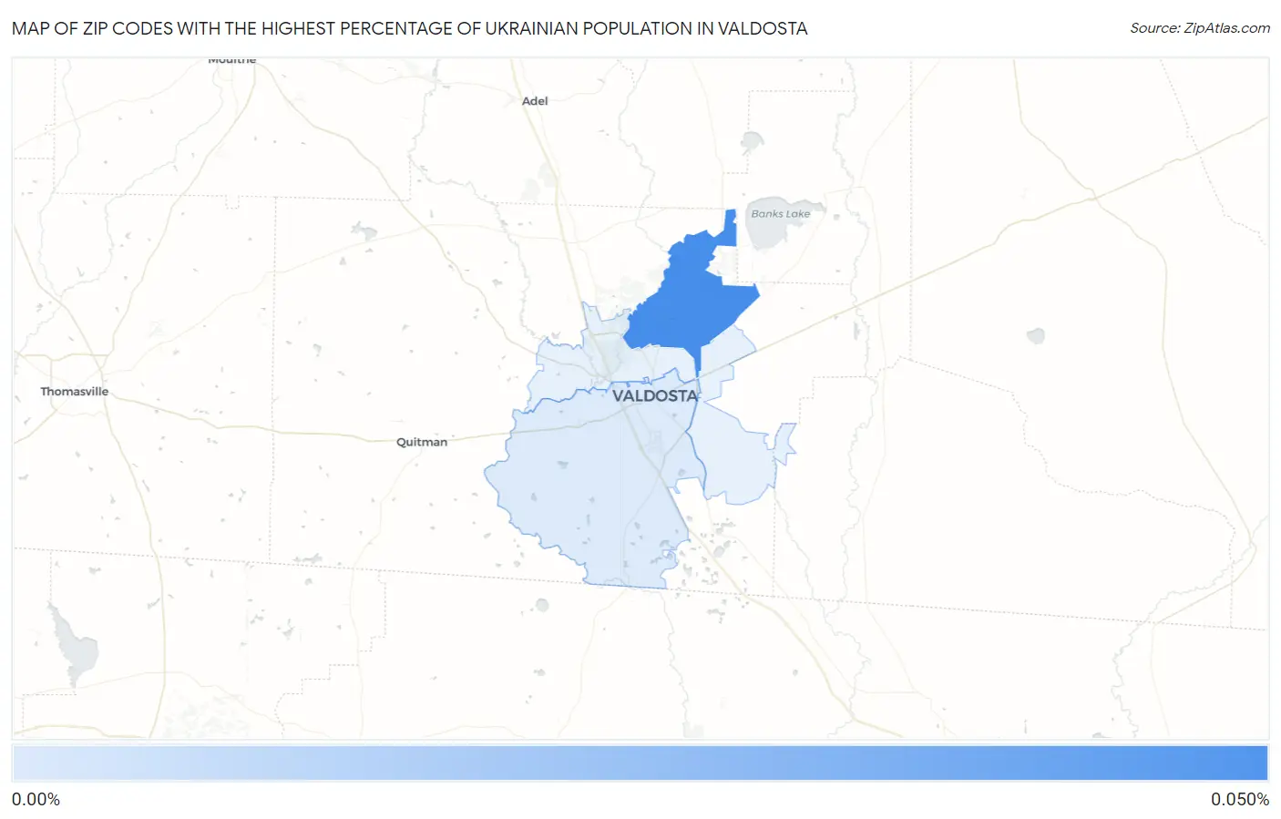 Zip Codes with the Highest Percentage of Ukrainian Population in Valdosta Map