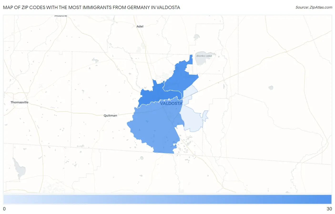 Zip Codes with the Most Immigrants from Germany in Valdosta Map