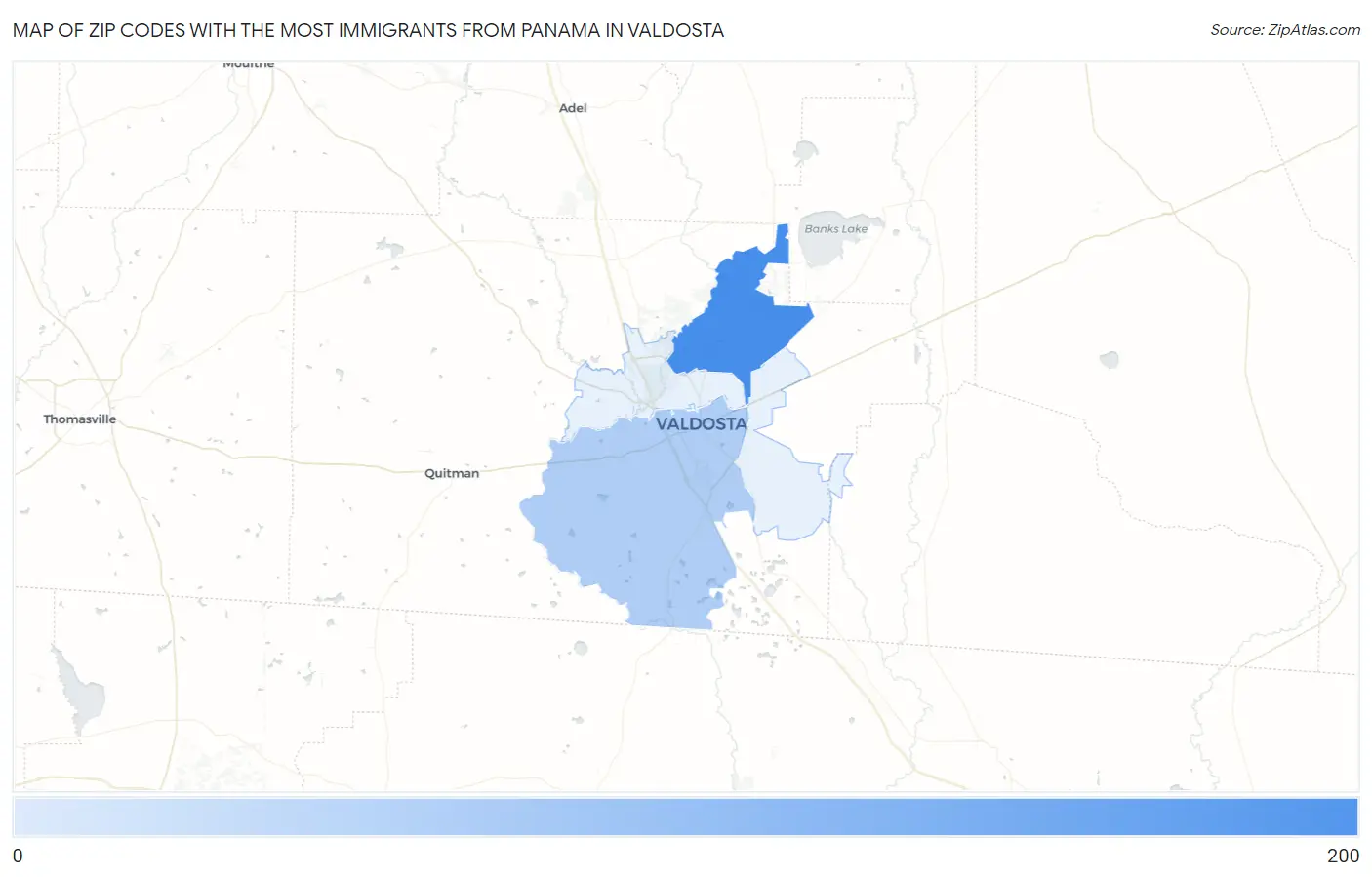 Zip Codes with the Most Immigrants from Panama in Valdosta Map