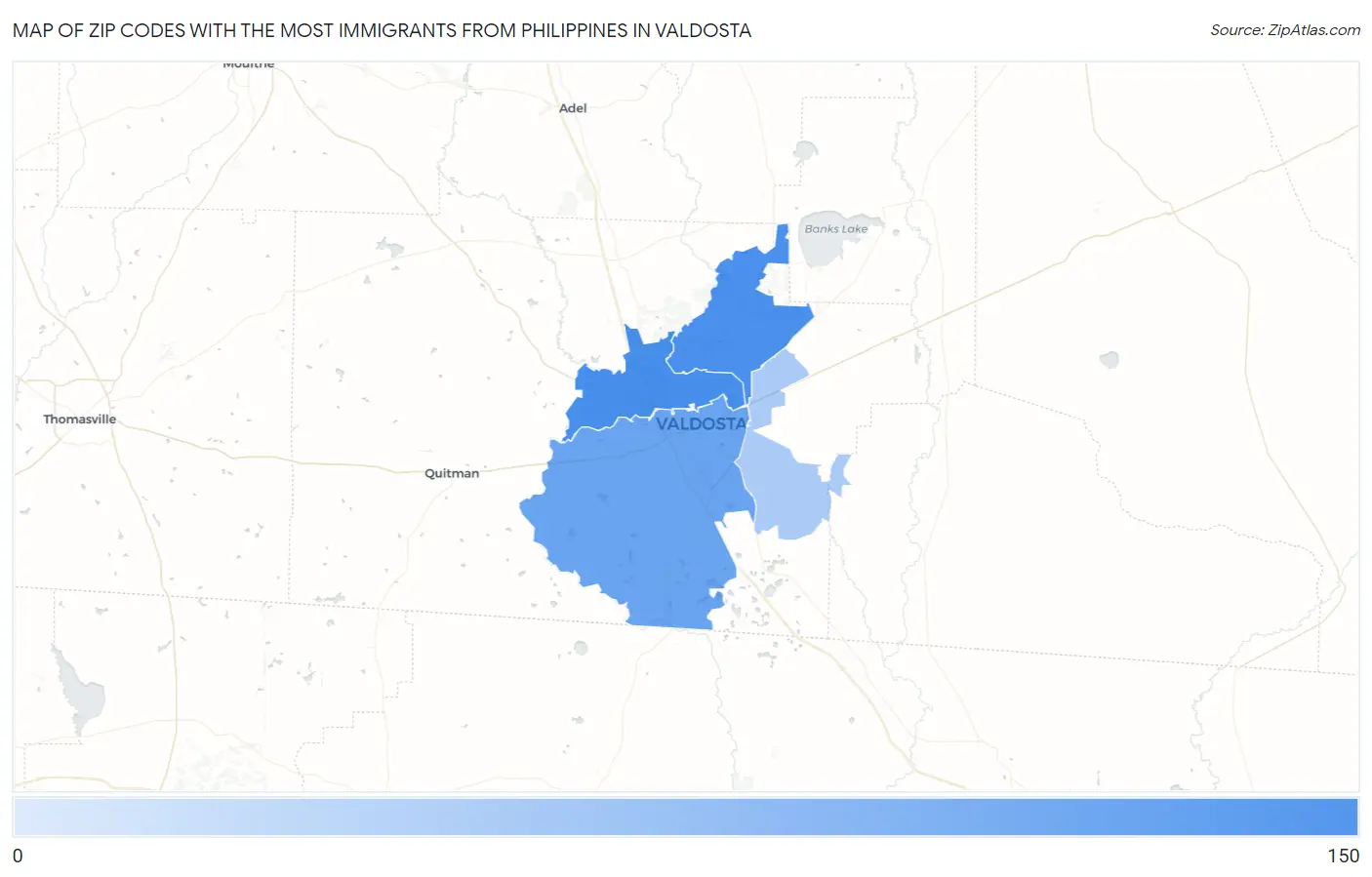Zip Codes with the Most Immigrants from Philippines in Valdosta Map