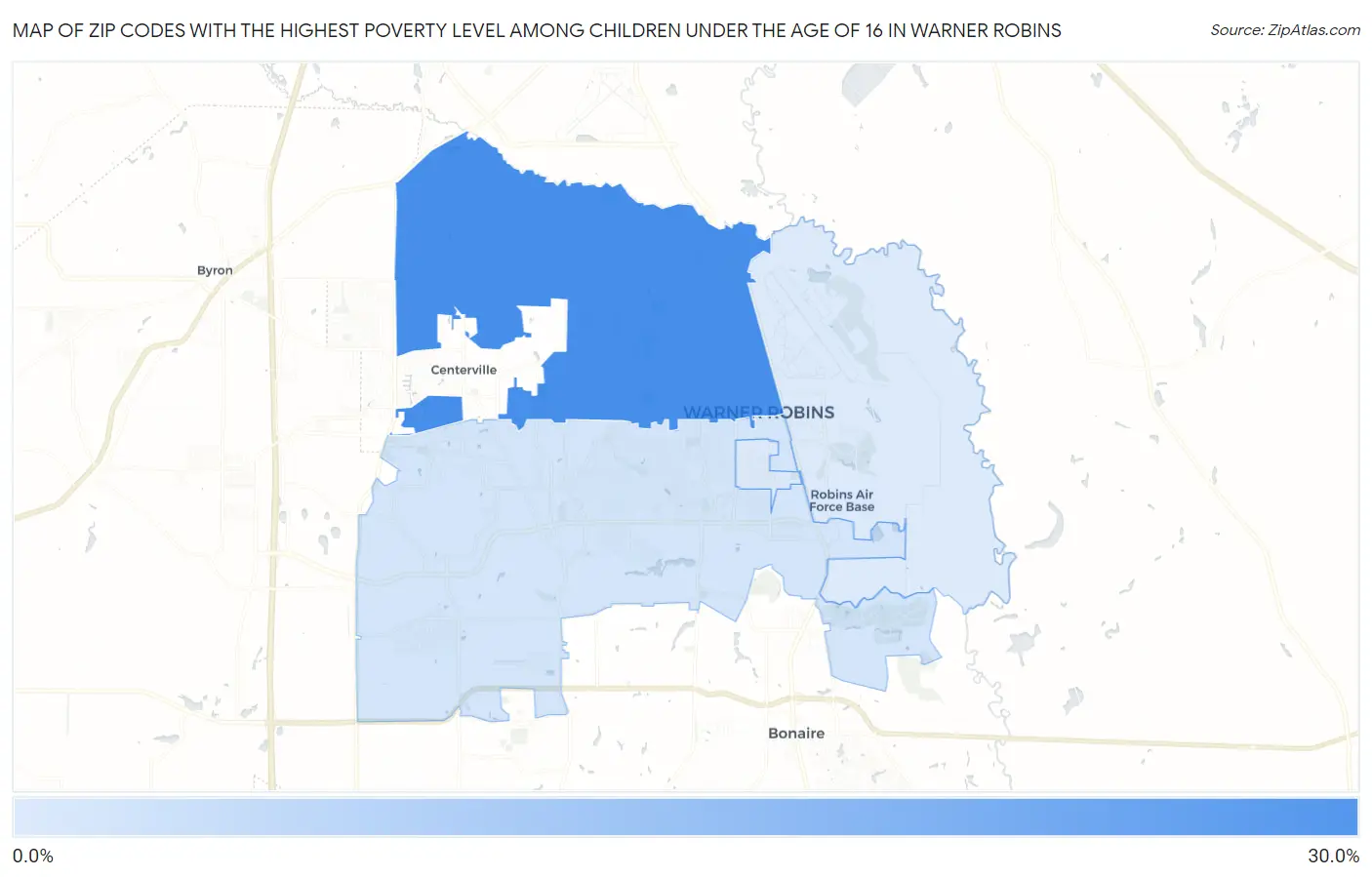 Zip Codes with the Highest Poverty Level Among Children Under the Age of 16 in Warner Robins Map
