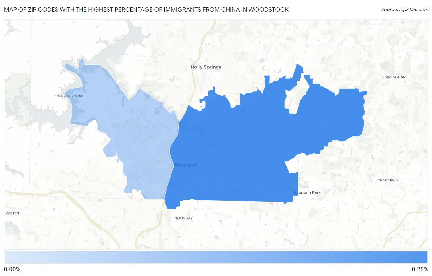 Zip Codes with the Highest Percentage of Immigrants from China in Woodstock Map